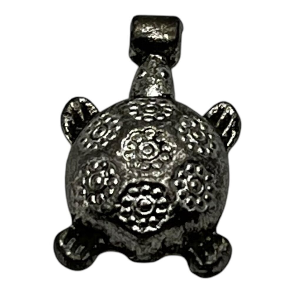 Turtle Shaped Silver Tone Metal Pendant With Floral Engravings 2cm - Picture 3 of 6